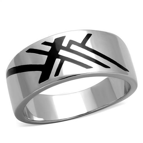 Men High Polished Stainless Steel Ring with Epoxy in Jet - Size 12