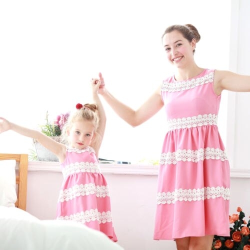 Mother And Kids Floral Maxi Lace Dress