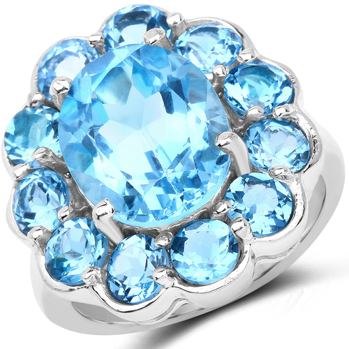 8.77 Carat Genuine Swiss Blue Topaz .925 Sterling Silver Ring
