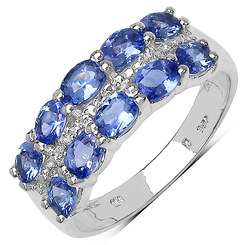 1.71 Carat Genuine Tanzanite & White Topaz .925 Sterling Silver Ring