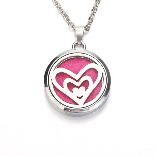 Silver heart in heart  Aroma Diffuser Necklace