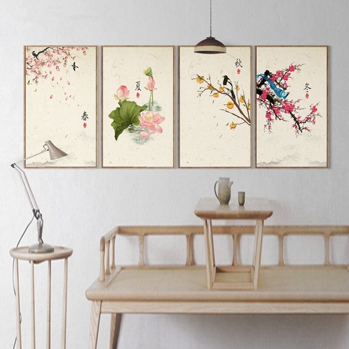 Plum Blossom Lotus Canvas Painting Modern Scene