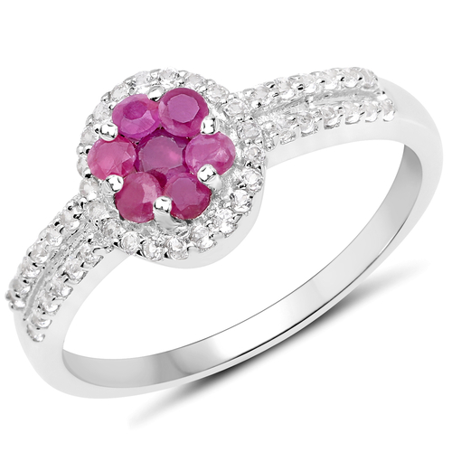 0.60 Carat Genuine Ruby and White Topaz .925 Sterling Silver Ring