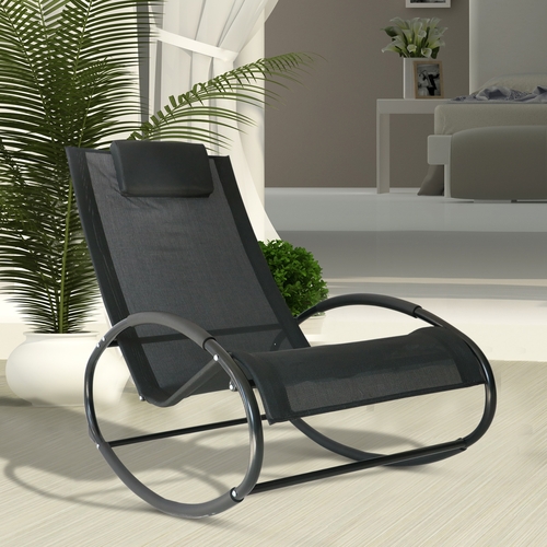 Outsunny Patio Texteline Rocking Lounge Chair Orbital Zero Gravity