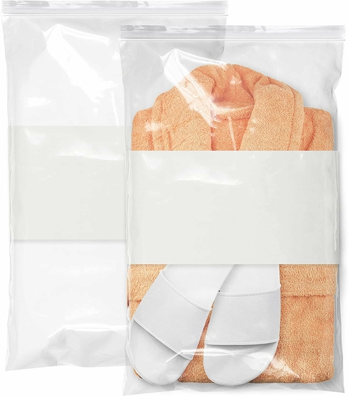 Pack of 100 Zipper Bags with Write On Block 14 x 24 Clear White Block