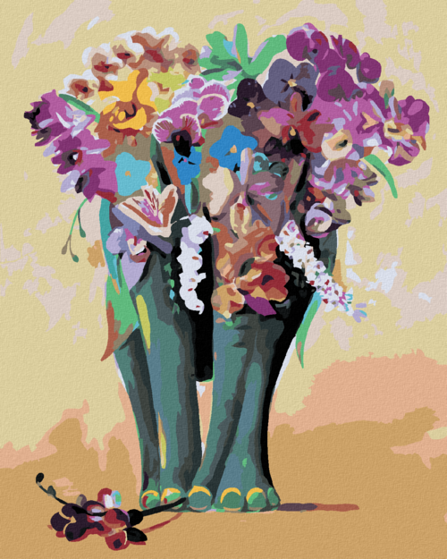 Zuty - Paint by Numbers - FLOWER ELEPHANT (D. RUSTY RUST), 40x50 cm