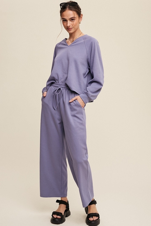 2 Piece V-Neck Sweatshirt and Pants Set 