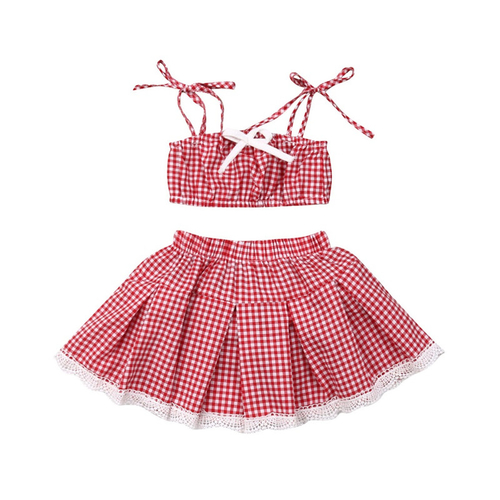 US Summer Newborn Kid Baby Girl Plaid Clothes