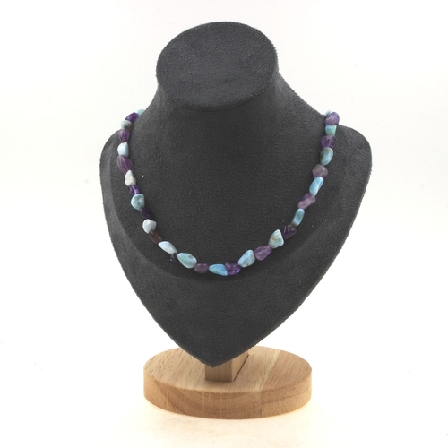 Larimar from Dominican Republic + Amethyst beads necklace.
