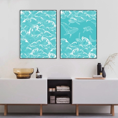 Whale With Blue Ocean Waves Prints Art Poster Wall