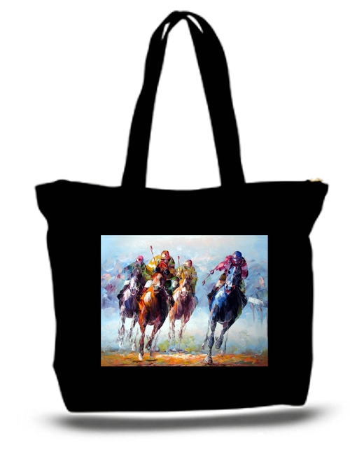 Horse Racing Large Tote Grocery & Stuff Bag