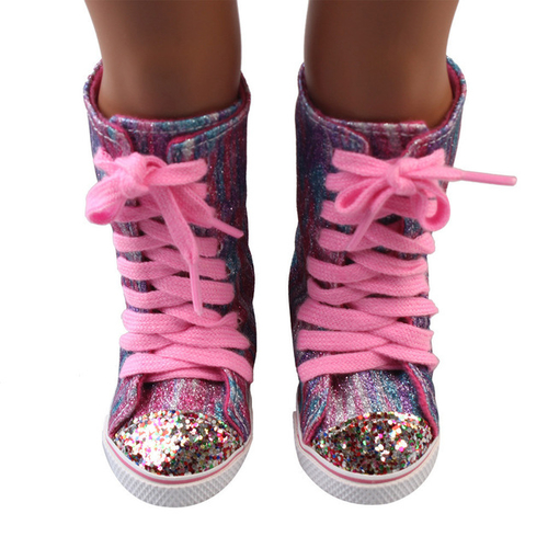 Glitter Doll Shoes Straps Boots For 18 Inch Our