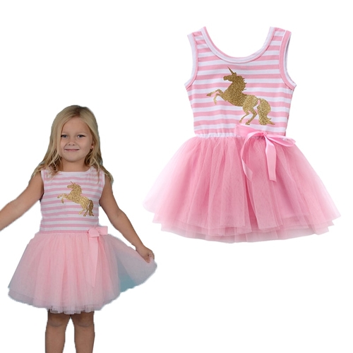 2018 Pretty Little Girl Baby Unicorn Tulle Dress