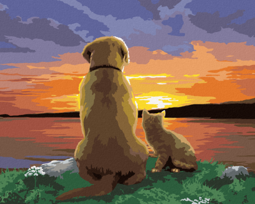 Paint by Numbers - DOG AND CAT WATCHING THE SUNSET (HOWARD ROBINSON)