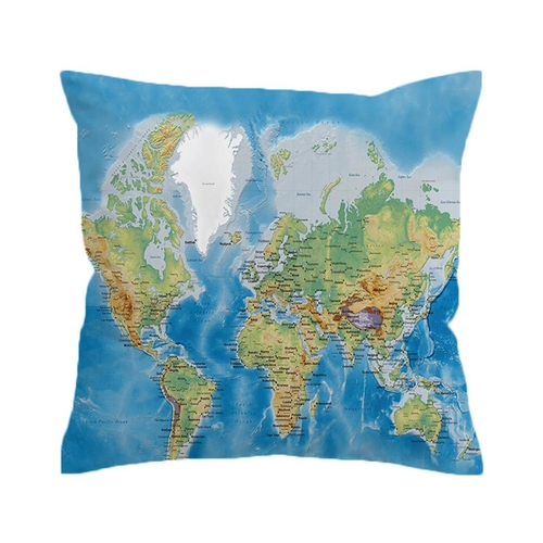 World's Map Vivid Printed Cushion Cover Pillow