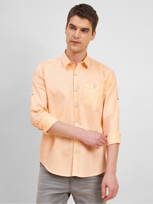 Men's Cotton Formal Shirt (Color Light Peach) (Size L)