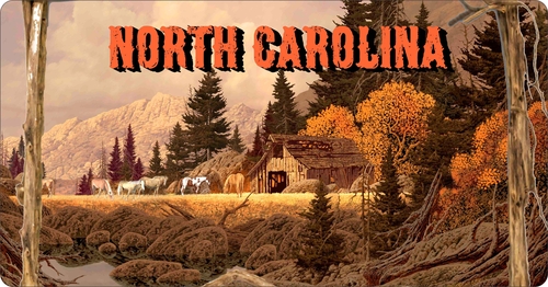 License Plate Travel Poster Art Horses Grazing No Carolina