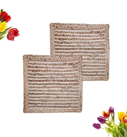 Set of 2 Jute Placemats, 12X12 Square, Best for Bed-Side Table/Center