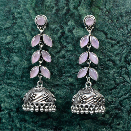 Kundan German Silver Pearl Drop Boho Jhumki Earrings For Women & Girls