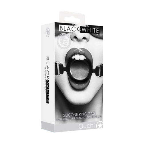 Ouch! Black & White Silicone Ring Gag With Adjustable Bonded Leather