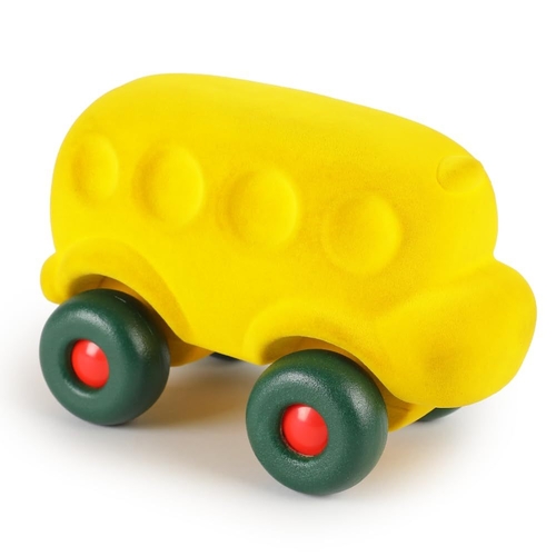 School Bus – 100% Natural Rubber Foam Push & Go Toy with Fuzzy Tactile