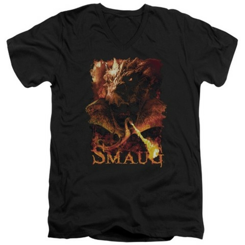 Hobbit-Smolder Short Sleeve Adult V-Neck 30-1 Tee, Black - Small