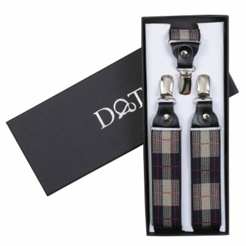 Beige & Red Checked Plaid Braces