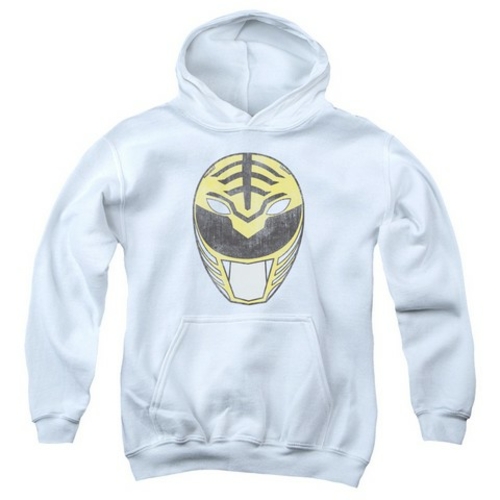 Trevco Power Rangers-White Ranger Mask Youth Pull-Over Hoodie- White -