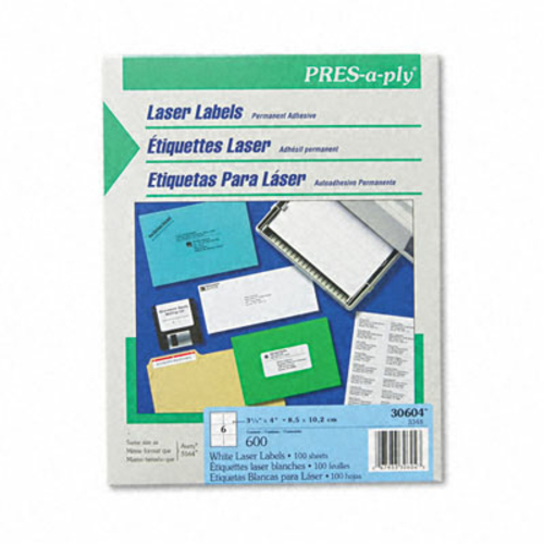 Avery 30604 Pres-A-Ply Laser Address Labels  3-1/3 x 4  White  600/Box