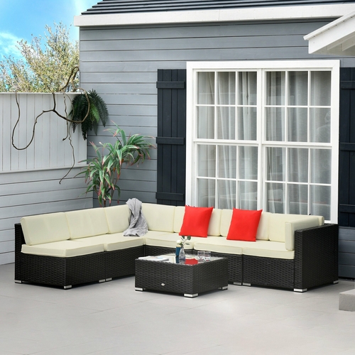 Outsunny 7-Piece Outdoor PE Wicker Patio Sofa Sets, Modern Rattan