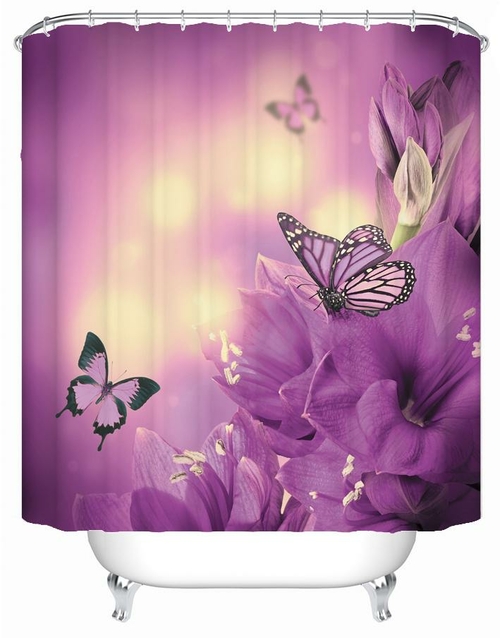 Flowers And Butterflies In Purple Shower Curtain