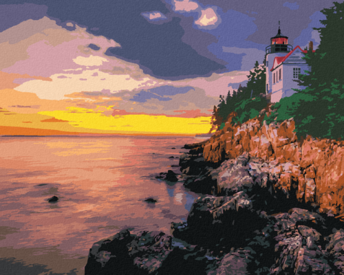 Paint by Numbers - LIGHTHOUSE ON A CLIFF AND SUNSET, USA (TED DAVIS)