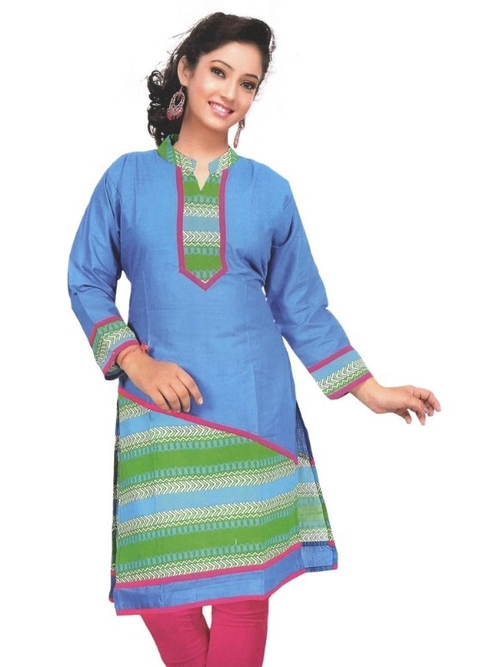 Skyblue Printed Cotton Women's Kurti