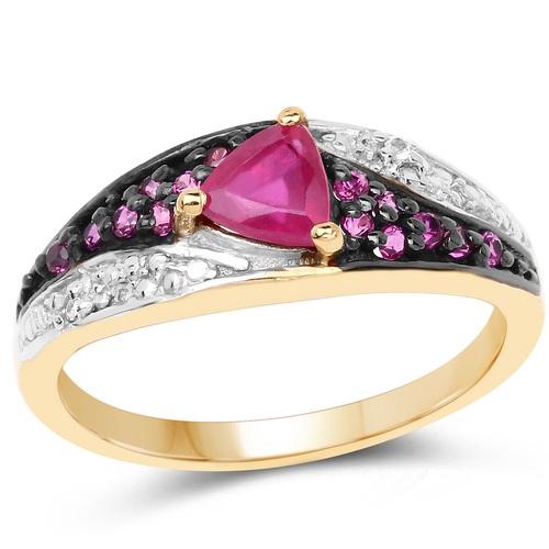 14K Yellow Gold Plated 0.76 Carat Genuine Glass Filled Ruby, Created