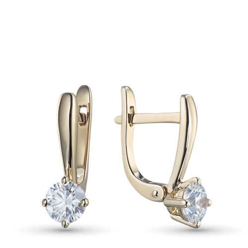 14K Yellow Gold Earrings with 2 Round-Cut Lab-Created Diamonds 0.69