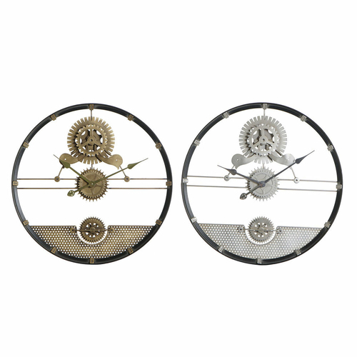 Wall Clock DKD Home Decor Silver Golden Iron Gears 60 x 5 x 60 cm (2