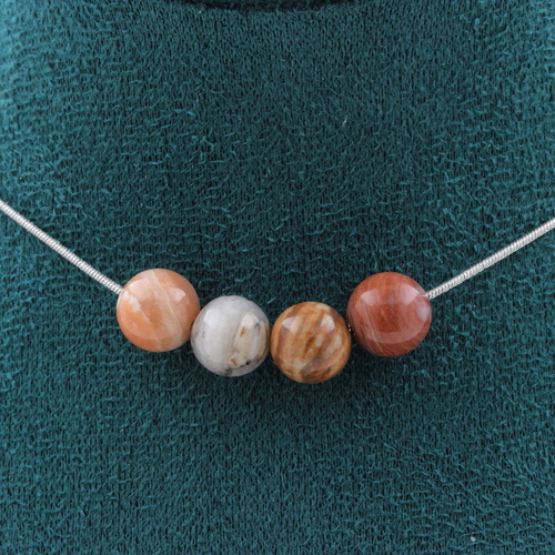Petrified wood 4 beads 8 mm necklace.