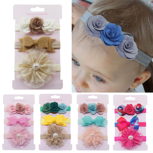 3Pcs Kids baby girl headband Elastic Floral