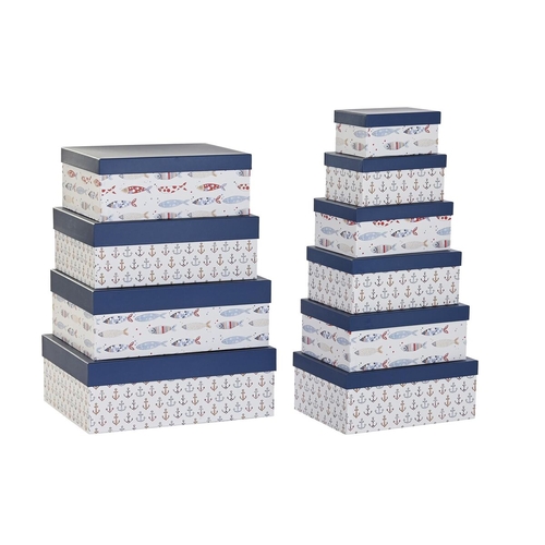 Set of Stackable Organising Boxes DKD Home Decor Navy White Navy Blue