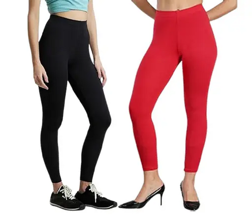Women's Slim Fit Jeggings-Black & Red pack of 2