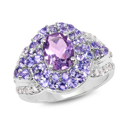 2.88 Carat Genuine Amethyst, Tanzanite & White Topaz .925 Sterling