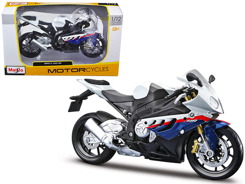 BMW S1000RR White and Blue with Red Stripe 1/12 Diecast Motorcycle
