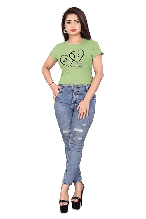 Women's Cotton Blend Crop Top T-Shirt (Size-S) (Color-PISTA GREEN)