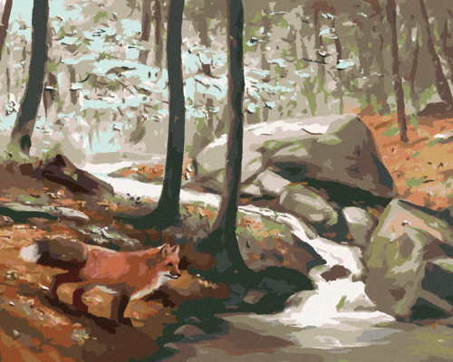 Zuty - Paint by Numbers - FOX BY A STREAM (D. RUSTY RUST), 40x50 cm