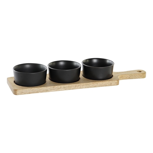 Snack tray DKD Home Decor Black Natural Acacia Stoneware 38 x 10 x 5,2