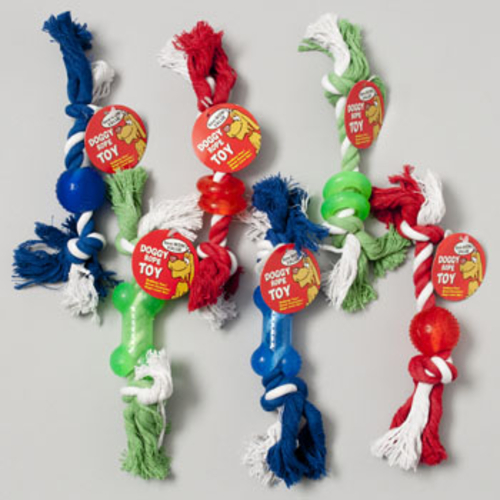 DDI 2341595 Double Knotted Rope w/Rubber Chew Toys - Assorted Colors C