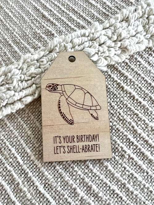 Wooden Birthday Gift Tag - Green Turtle