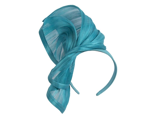 Bespoke aqua silk abaca racing fascinator