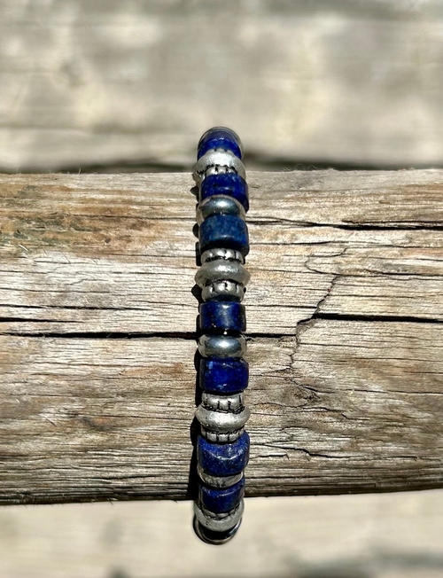 Blue Sodalite & Silver Stretchy Beaded Bracelet