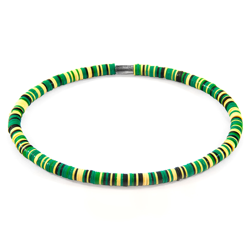 Green - Yellow Benjamin Silver and Vinyl Disc SKINNY Bracelet